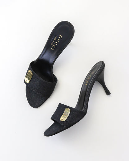 Vintage Gucci by Tom Ford Denim Mule Heels Logo Plates Detail / 36 (US 6)