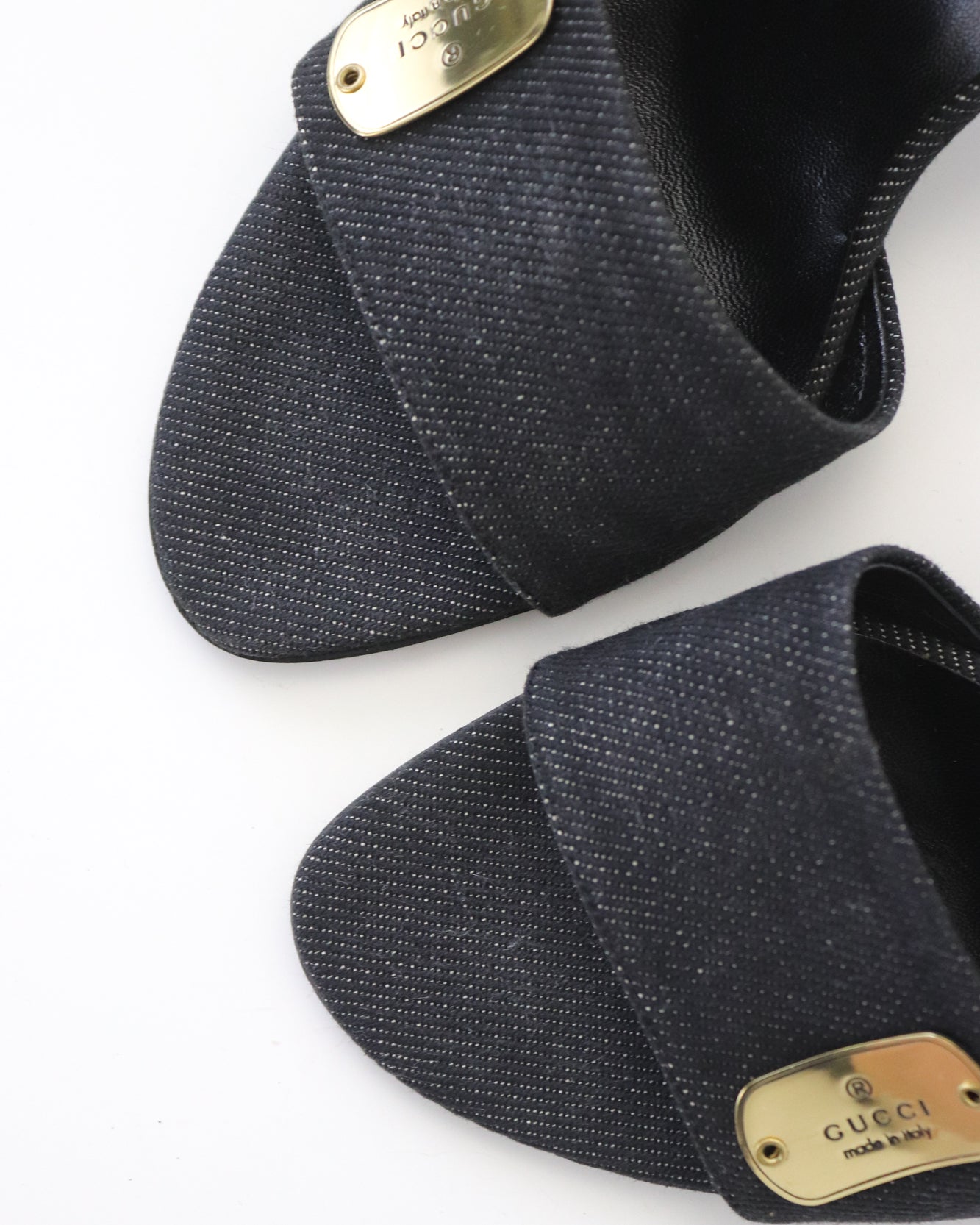 Vintage Gucci by Tom Ford Denim Mule Heels Logo Plates Detail / 36 (US 6)