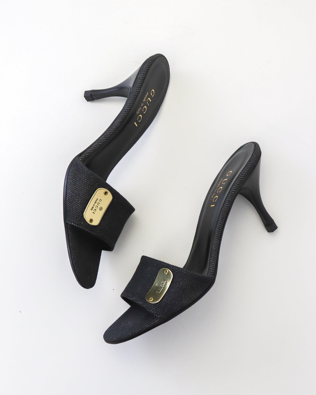 Vintage Gucci by Tom Ford Denim Mule Heels Logo Plates Detail / 36 (US 6)