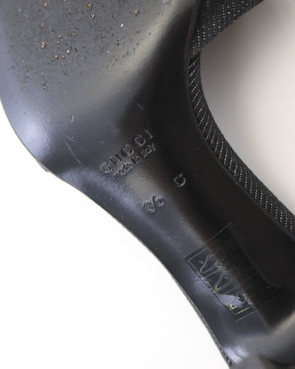 Vintage Gucci by Tom Ford Denim Mule Heels Logo Plates Detail / 36 (US 6)