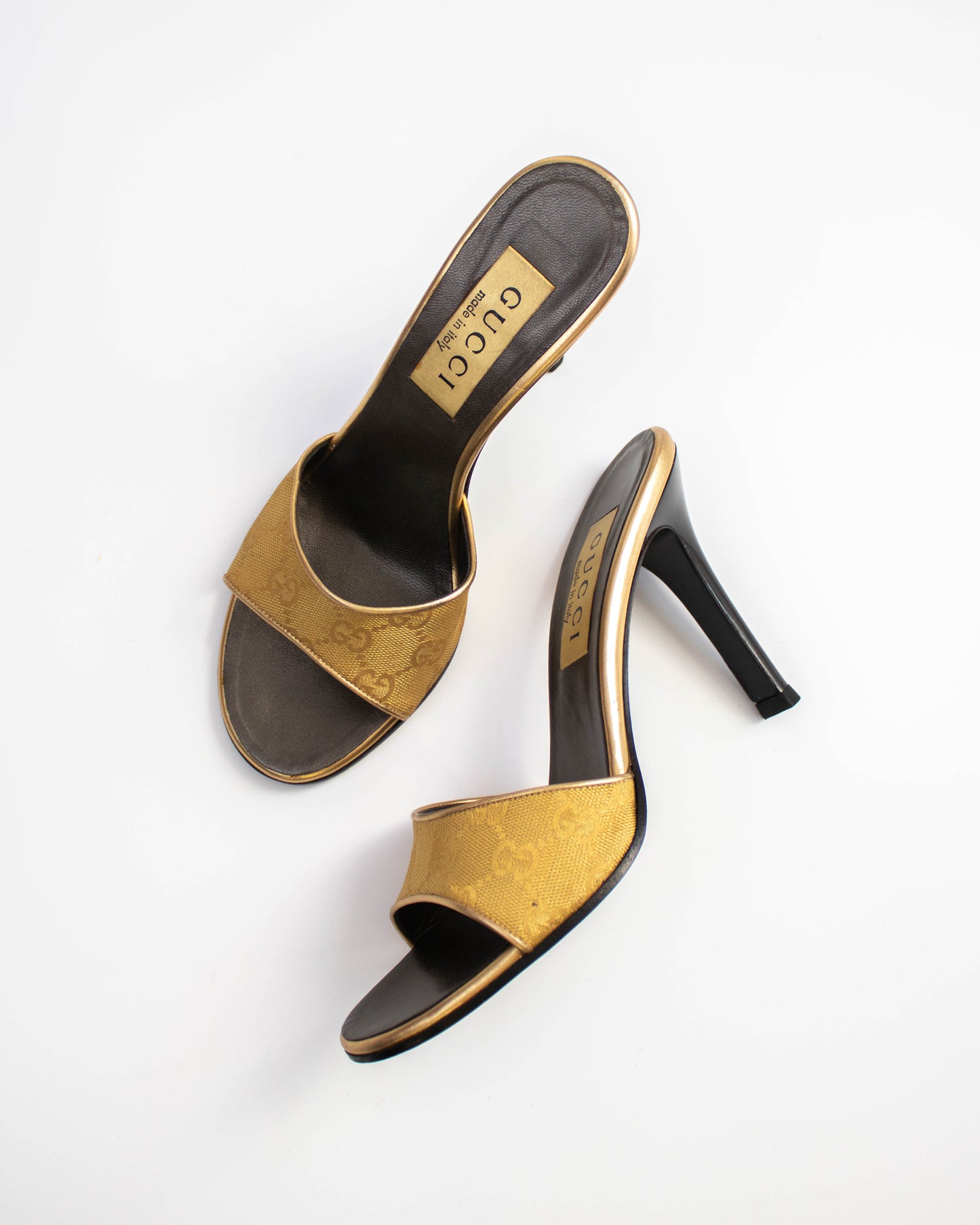 Vintage Gucci by Tom Ford Gold GG Monogram Canvas Mule Heels / 37 (US 7)