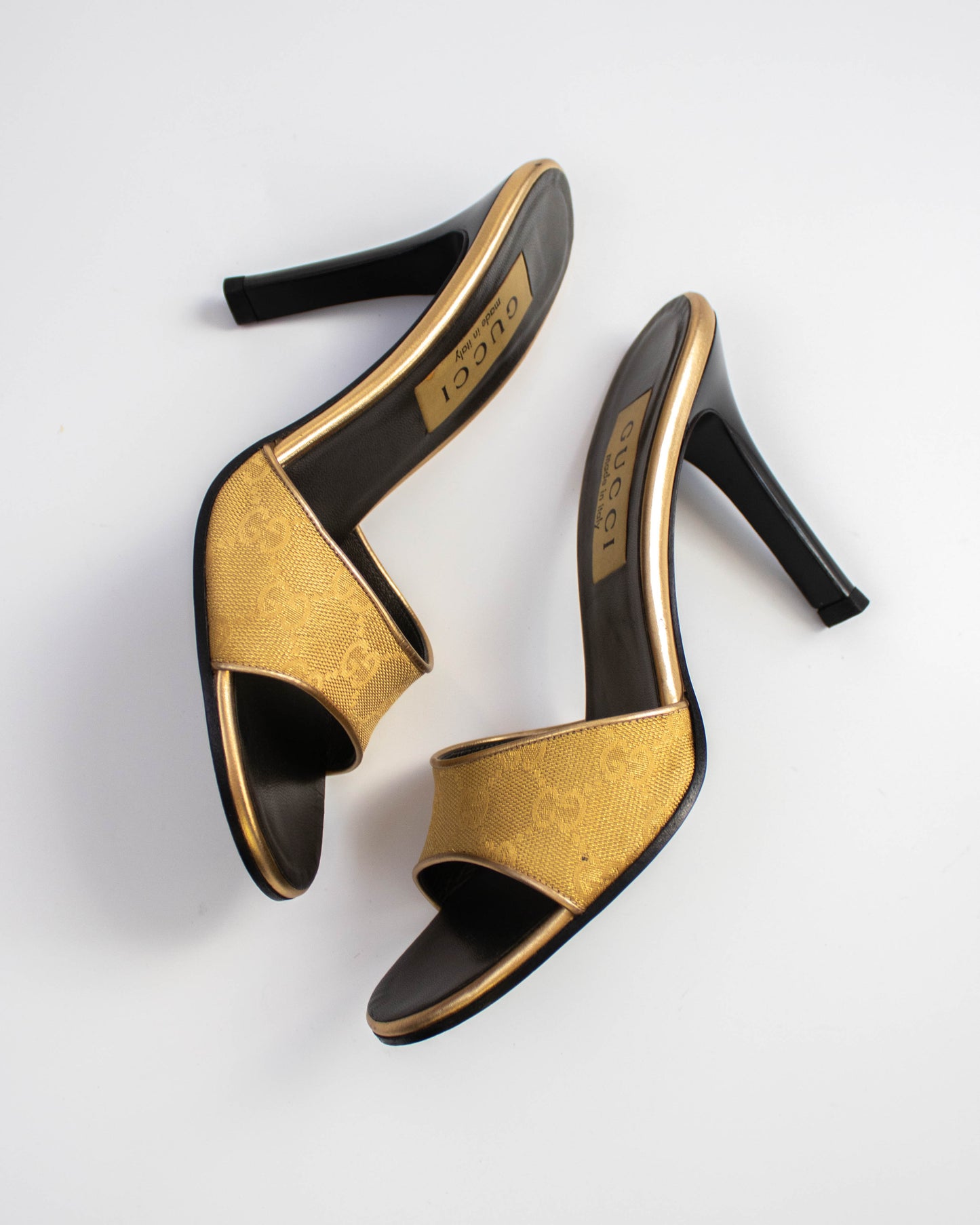 Vintage Gucci by Tom Ford Gold GG Monogram Canvas Mule Heels / 37 (US 7)