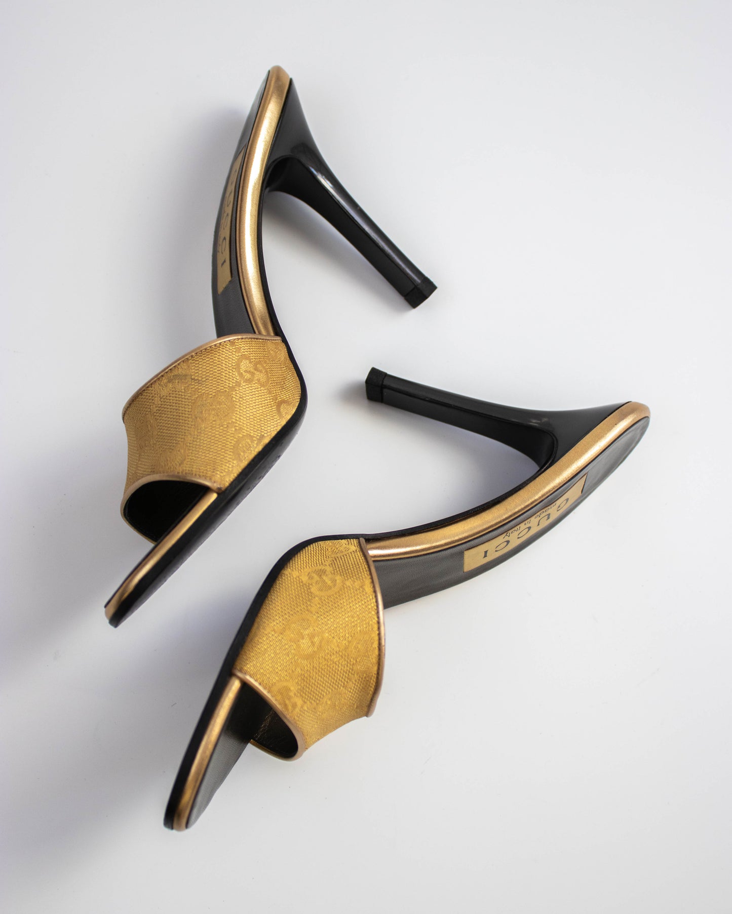 Vintage Gucci by Tom Ford Gold GG Monogram Canvas Mule Heels / 37 (US 7)