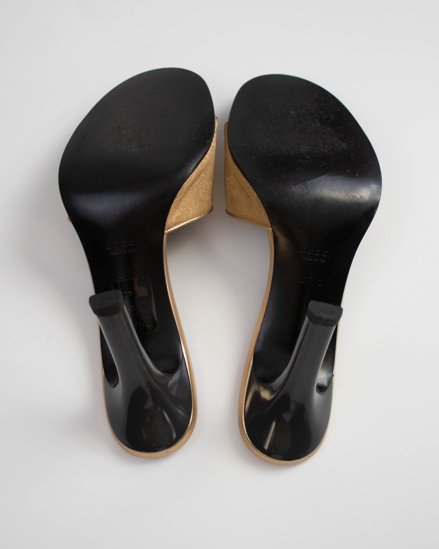 Vintage Gucci by Tom Ford Gold GG Monogram Canvas Mule Heels / 37 (US 7)