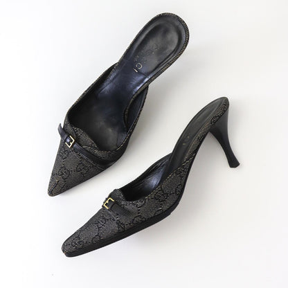 Vintage Gucci by Tom Ford Gray Denim Monogram Canvas Mules / 36 (US 6)