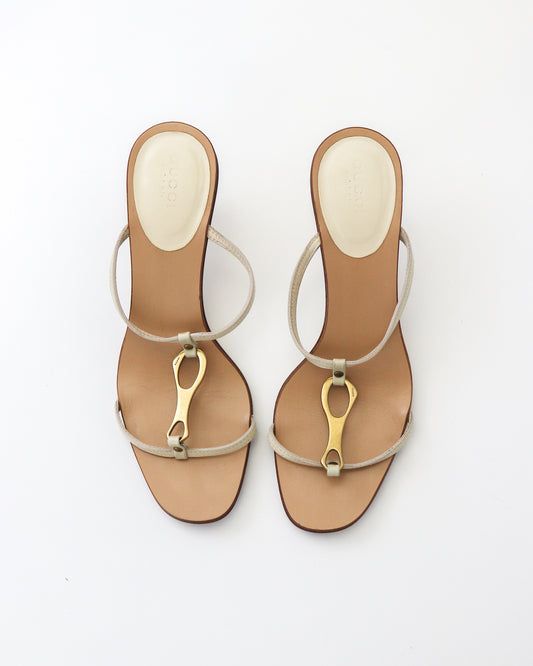 Vintage Gucci by Tom Ford Ivory Leather Kitten Heel Mules Horsebit Detail / 36 (US 6)