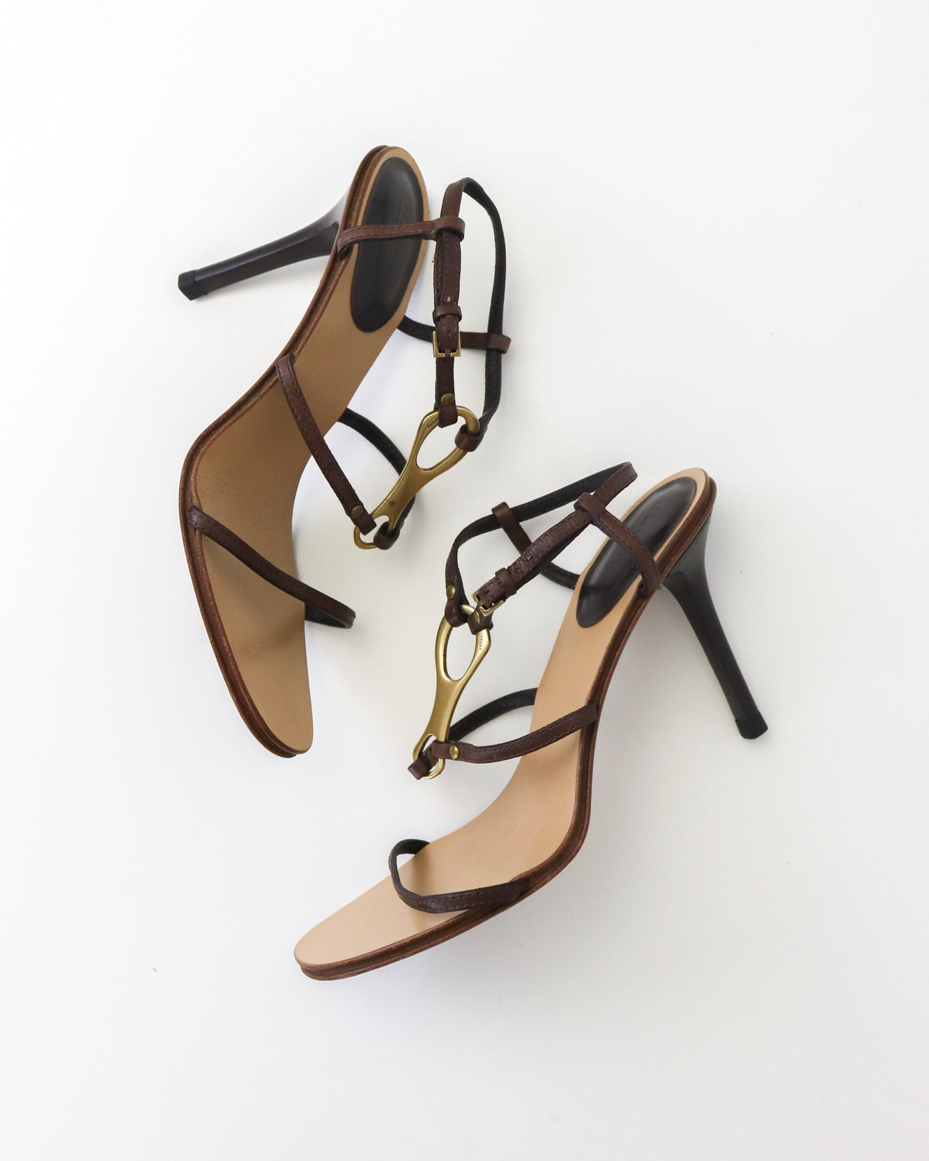 Vintage Gucci by Tom Ford Leather Sandals Strappy Heels Metal Horsebit Logo / 37 (US 7)
