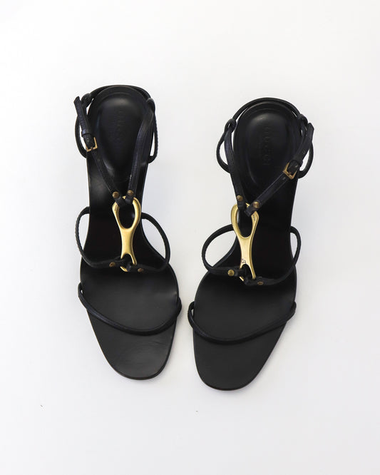 Vintage Gucci by Tom Ford Leather Strappy Sandals Metal Horsebit Detail / 38.5 ( US 8.5)