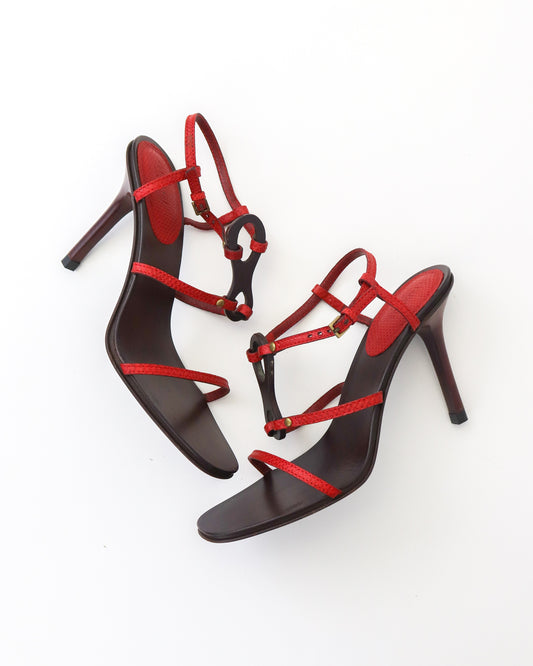 Vintage Gucci by Tom Ford Red Reptile Leather Sandals Horsebit Detail / 35 (US 5)