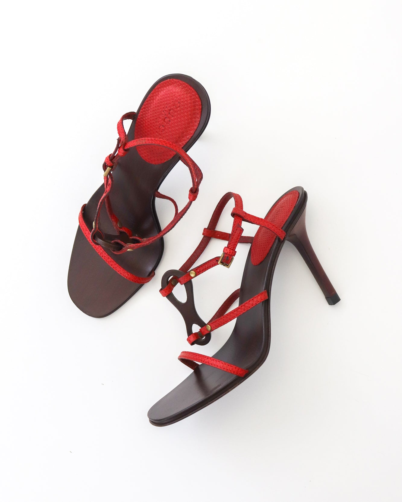 Vintage Gucci by Tom Ford Red Reptile Leather Sandals Horsebit Detail / 35 (US 5)
