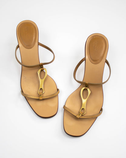 Vintage Gucci by Tom Ford Tan Leather Kitten Heel Mules Horsebit Detail / 38.5 (US 8.5)