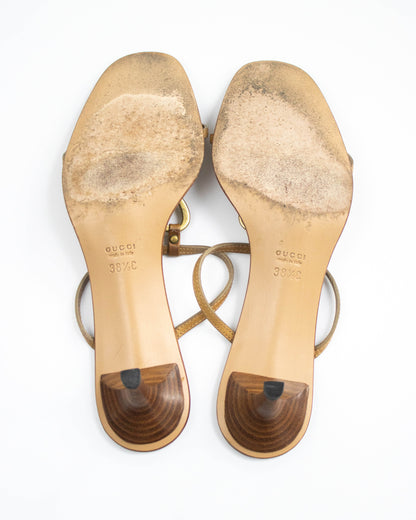 Vintage Gucci by Tom Ford Tan Leather Kitten Heel Mules Horsebit Detail / 38.5 (US 8.5)