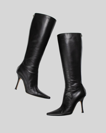 Vintage Jimmy Choo Black Leather Pointed Toe Boots / 38.5 (US 8.5)