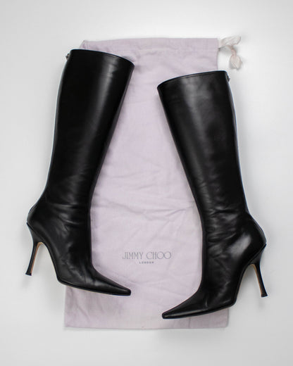 Vintage Jimmy Choo Black Leather Pointed Toe Boots / 38.5 (US 8.5)