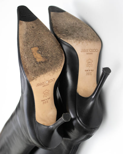 Vintage Jimmy Choo Black Leather Pointed Toe Boots / 38.5 (US 8.5)