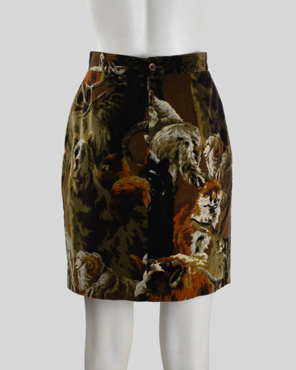 Vintage Kenzo Jungle Animal Print Velvet Skirt / M