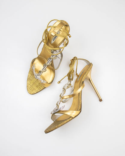 Vintage Le Silla Crystal Anchor Charm Ankle Wrap Heels / 38 (US 8)