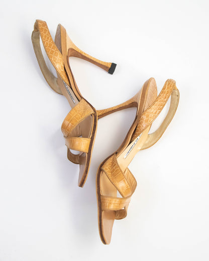 Vintage Manolo Blahnik Beige Callasli Slingback Heels / 35 (US 5)