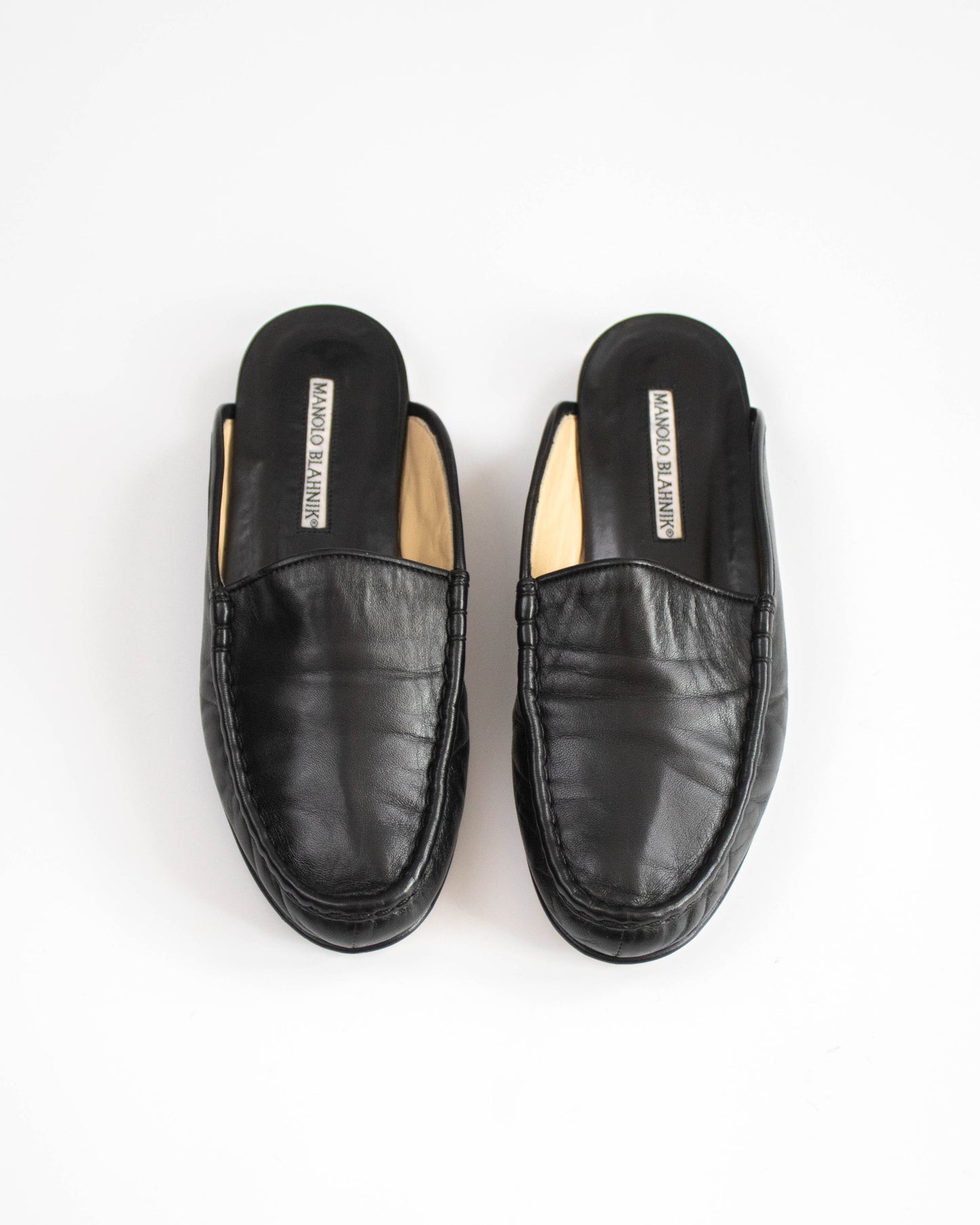 Vintage Manolo Blahnik Black Leather Loafer Mule Flat Shoes / 35.5 (US 5.5)