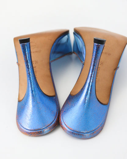 Vintage Manolo Blahnik Blue Metallic Lucite Mule Heels / 36.5 (US 6.5)
