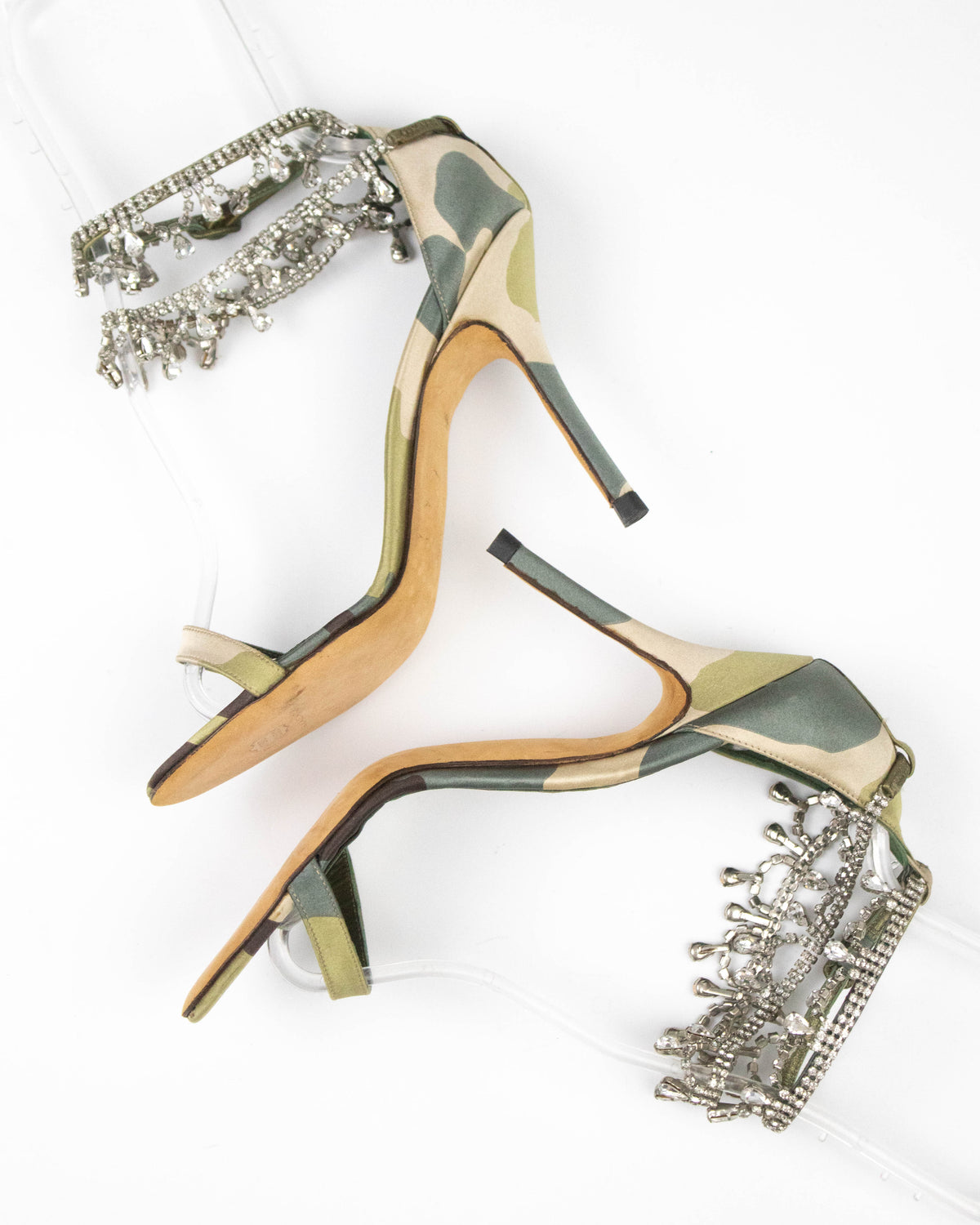 Vintage Manolo Blahnik Hourista Satin Camo Rhinestone Heels / 35.5 (US 5.5)