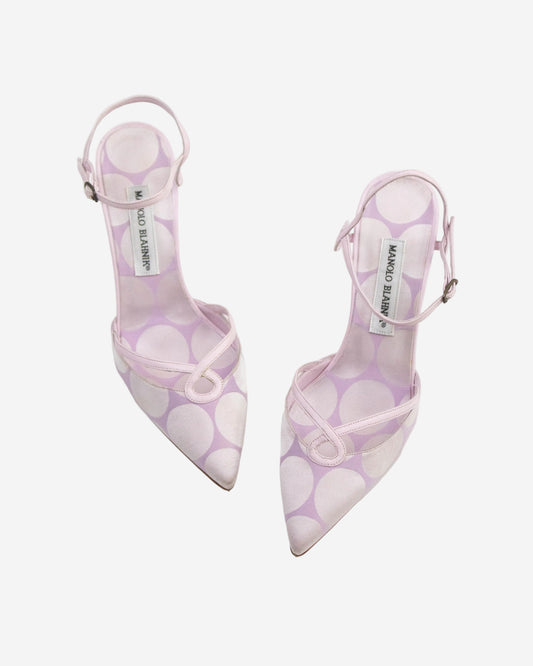 Vintage Manolo Blahnik Lilac Satin Ankle Strap Heels  / 37 (US 7)
