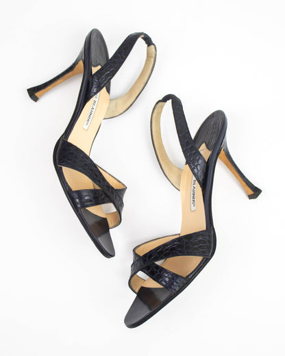 Vintage Manolo Blahnik Navy Callasli Slingback Heels / 37 (US 7)