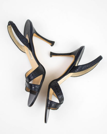 Vintage Manolo Blahnik Navy Callasli Slingback Heels / 37 (US 7)