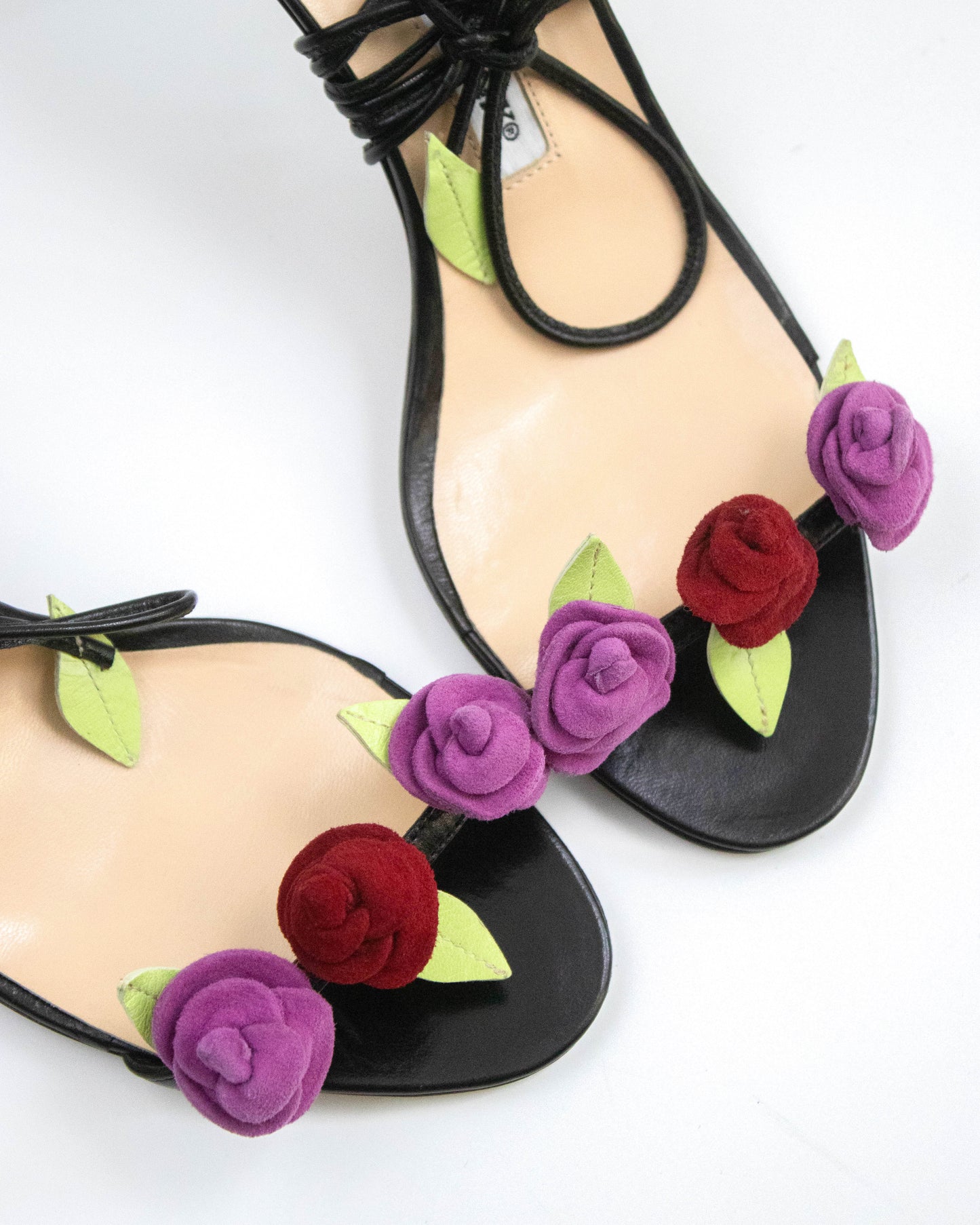Vintage Manolo Blahnik Rose Vine Ankle Wrap Heels / 34.5 (US 4.5)