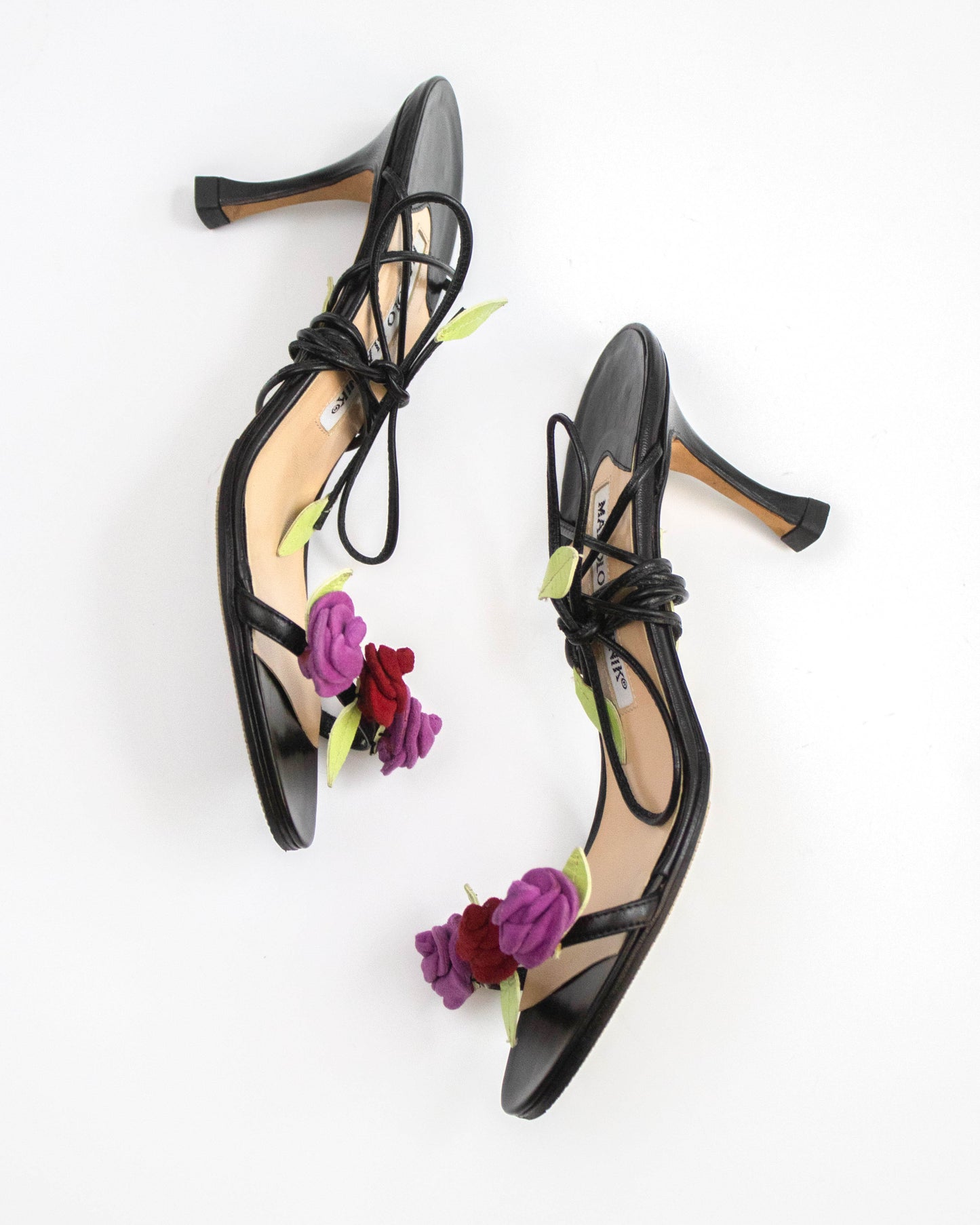 Vintage Manolo Blahnik Rose Vine Ankle Wrap Heels / 34.5 (US 4.5)