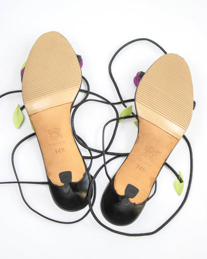 Vintage Manolo Blahnik Rose Vine Ankle Wrap Heels / 34.5 (US 4.5)