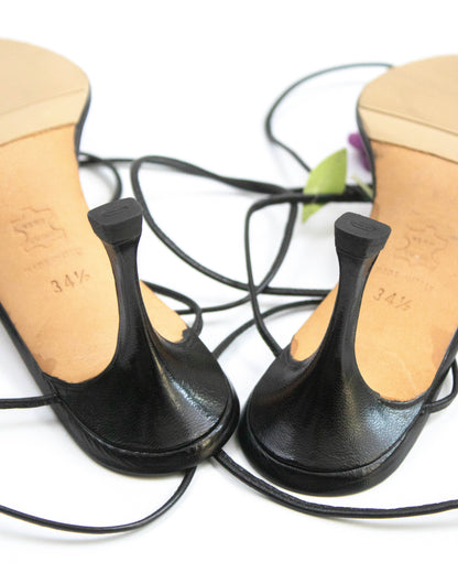 Vintage Manolo Blahnik Rose Vine Ankle Wrap Heels / 34.5 (US 4.5)