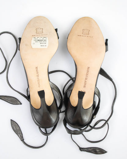Vintage Manolo Blahnik Zuolas Metallic Floral Vine Lace Up Heels / 34.5 (US 4.5)