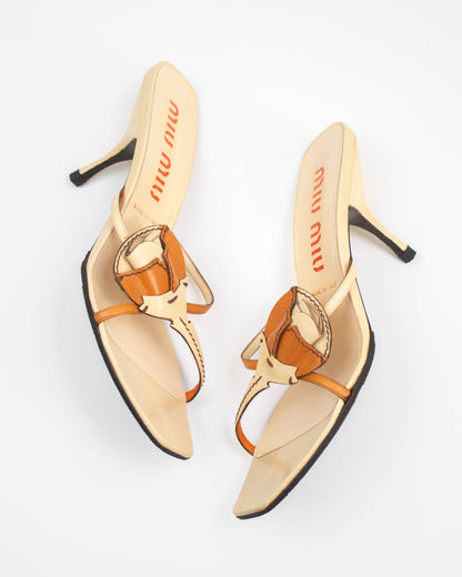 Vintage Miu Miu Flower Applique Mule Heels / 38 (US 8)