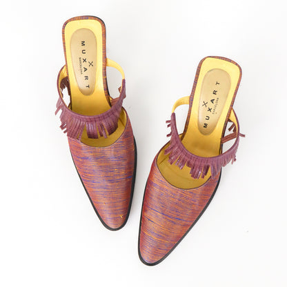 Vintage Muxart Barcelona Pointed Toe Mules Fringed Sandals / 37.5 (US 7.5)