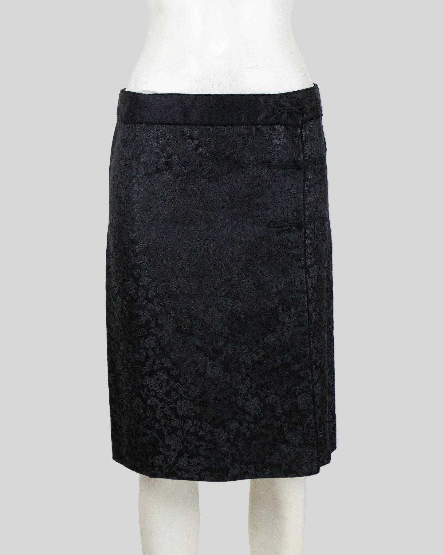 Vintage Philosophy di Alberta Ferretti Black Silk Dragon Brocade Wrap Skirt / IT 42 (S)
