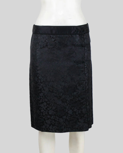 Vintage Philosophy di Alberta Ferretti Black Silk Dragon Brocade Wrap Skirt / IT 42 (S)