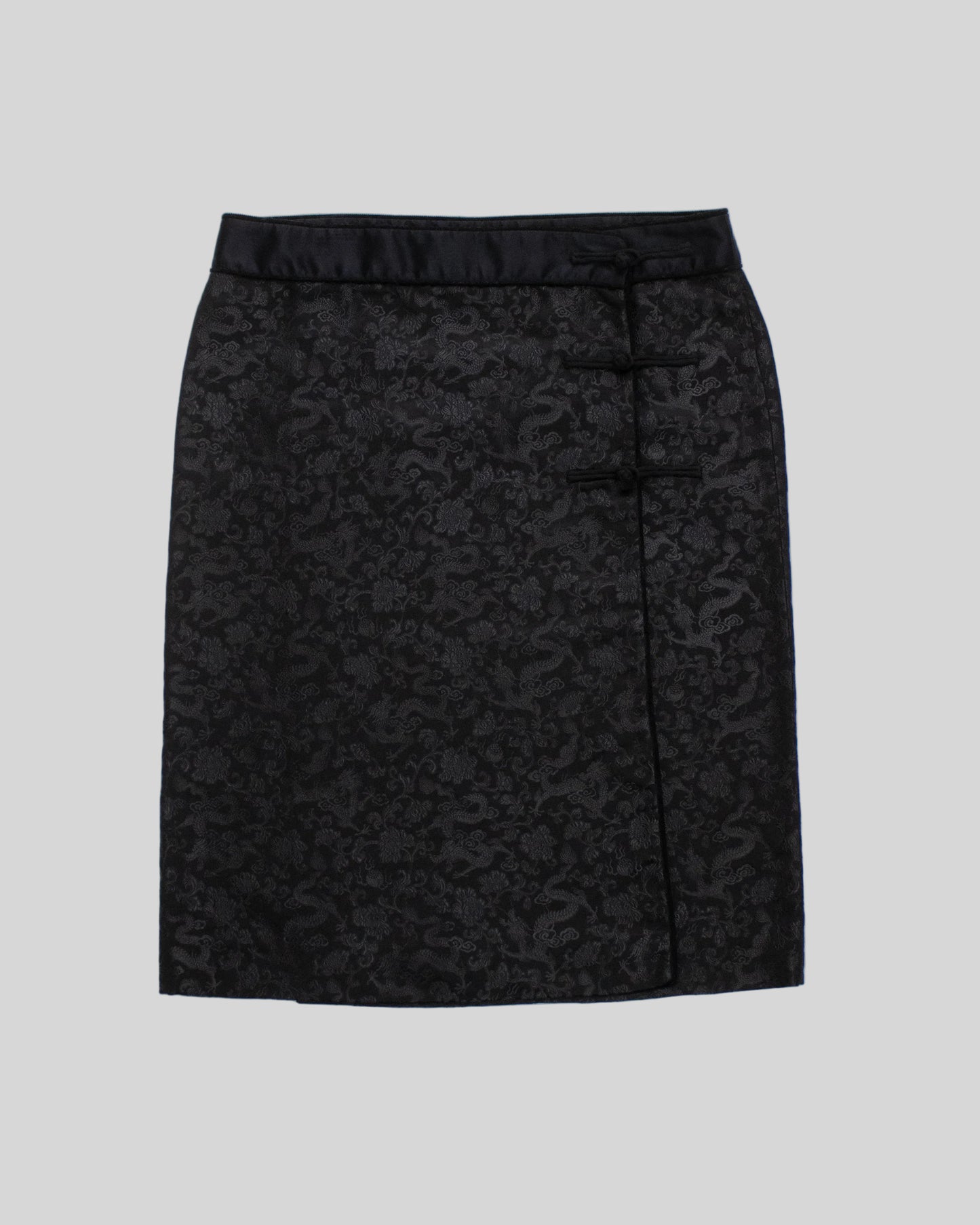 Vintage Philosophy di Alberta Ferretti Black Silk Dragon Brocade Wrap Skirt / IT 42 (S)