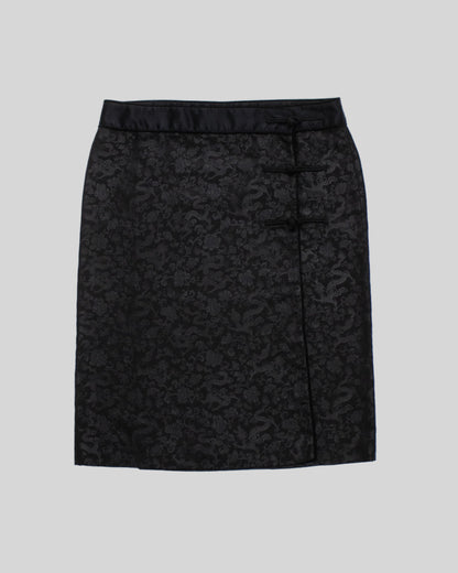 Vintage Philosophy di Alberta Ferretti Black Silk Dragon Brocade Wrap Skirt / IT 42 (S)