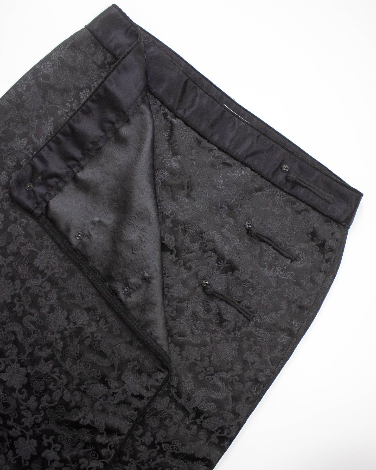 Vintage Philosophy di Alberta Ferretti Black Silk Dragon Brocade Wrap Skirt / IT 42 (S)