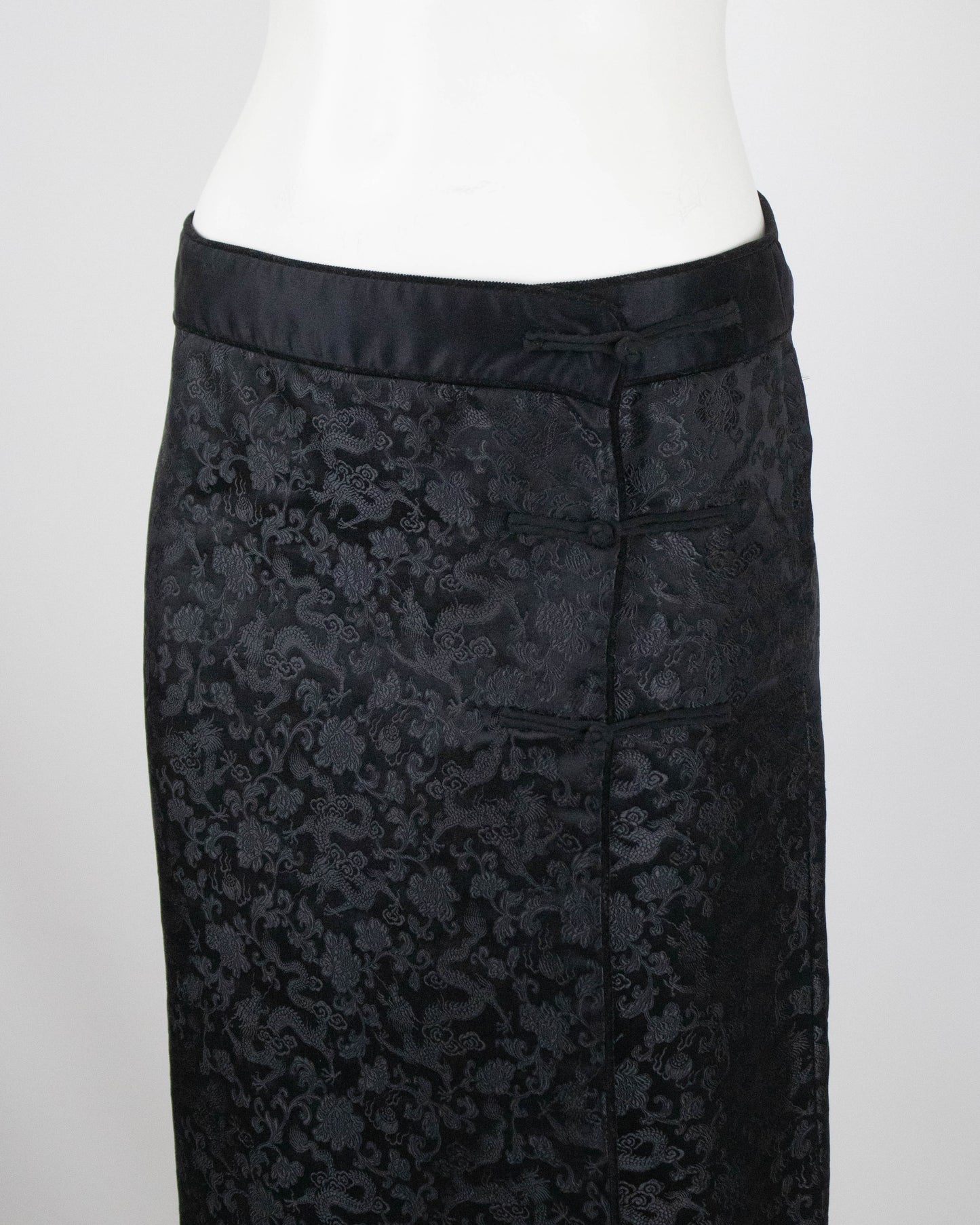 Vintage Philosophy di Alberta Ferretti Black Silk Dragon Brocade Wrap Skirt / IT 42 (S)