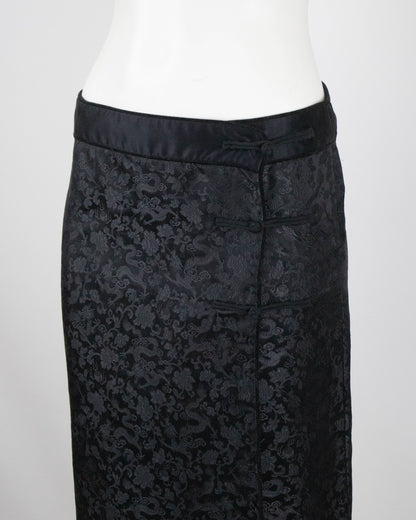 Vintage Philosophy di Alberta Ferretti Black Silk Dragon Brocade Wrap Skirt / IT 42 (S)
