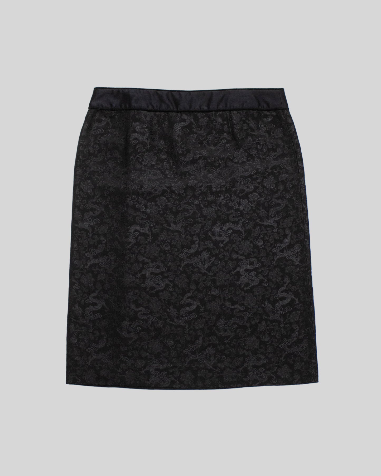 Vintage Philosophy di Alberta Ferretti Black Silk Dragon Brocade Wrap Skirt / IT 42 (S)