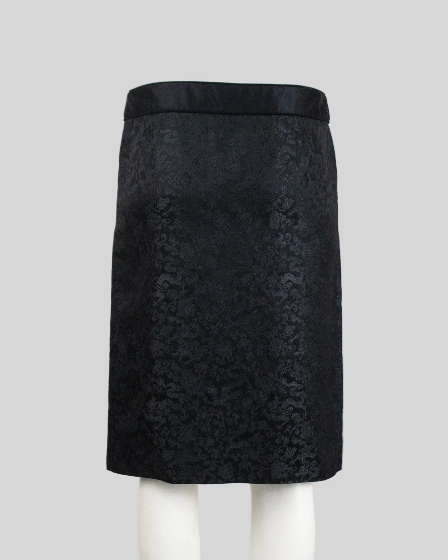 Vintage Philosophy di Alberta Ferretti Black Silk Dragon Brocade Wrap Skirt / IT 42 (S)
