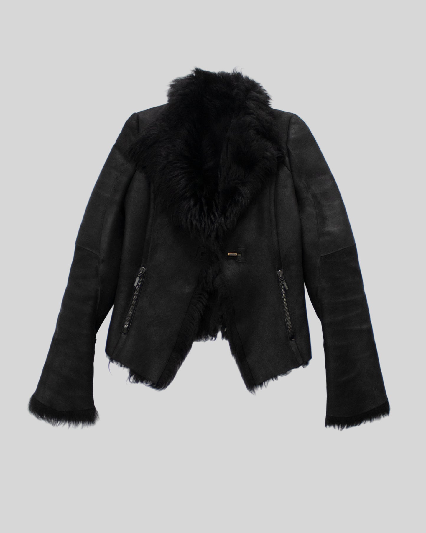 Vintage Plein Sud Black Leather Shearling Jacket / IT 40 (XS)