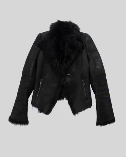 Vintage Plein Sud Black Leather Shearling Jacket / IT 40 (XS)