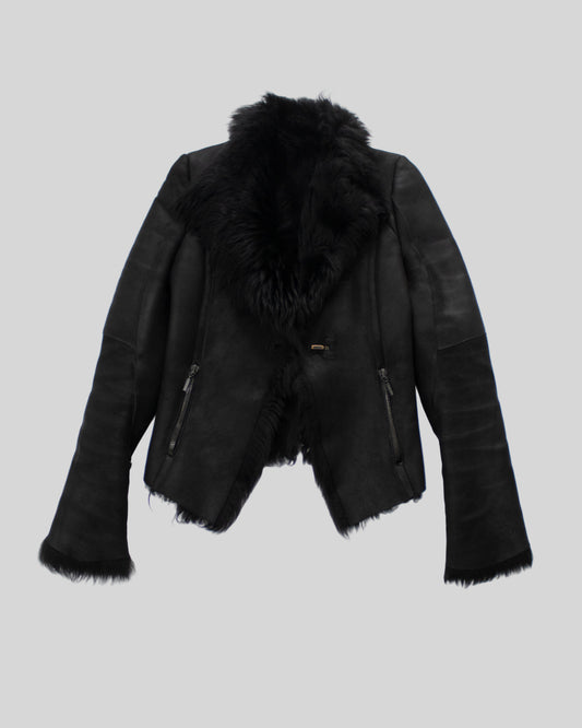 Vintage Plein Sud Black Leather Shearling Jacket / IT 40 (XS)