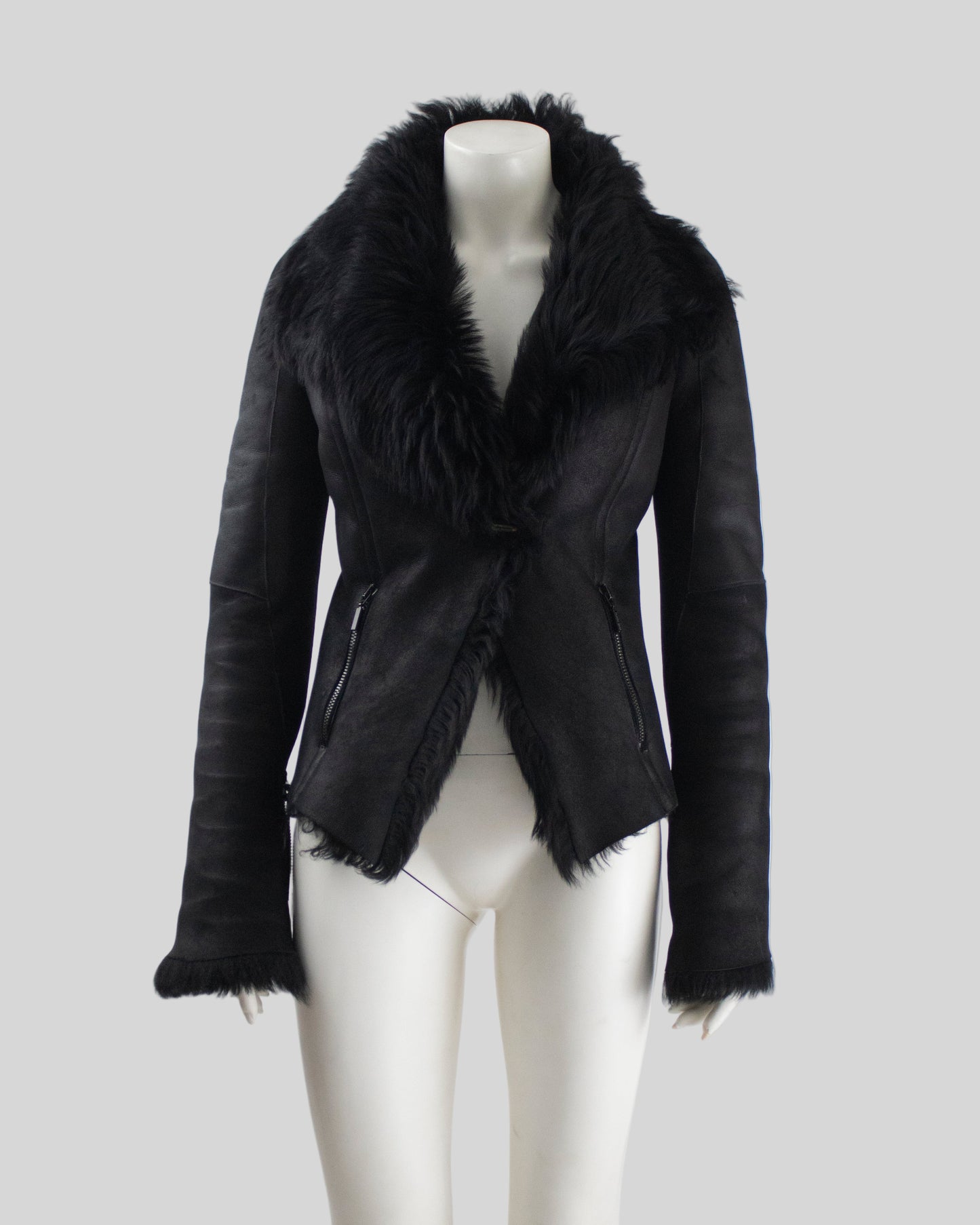 Vintage Plein Sud Black Leather Shearling Jacket / IT 40 (XS)