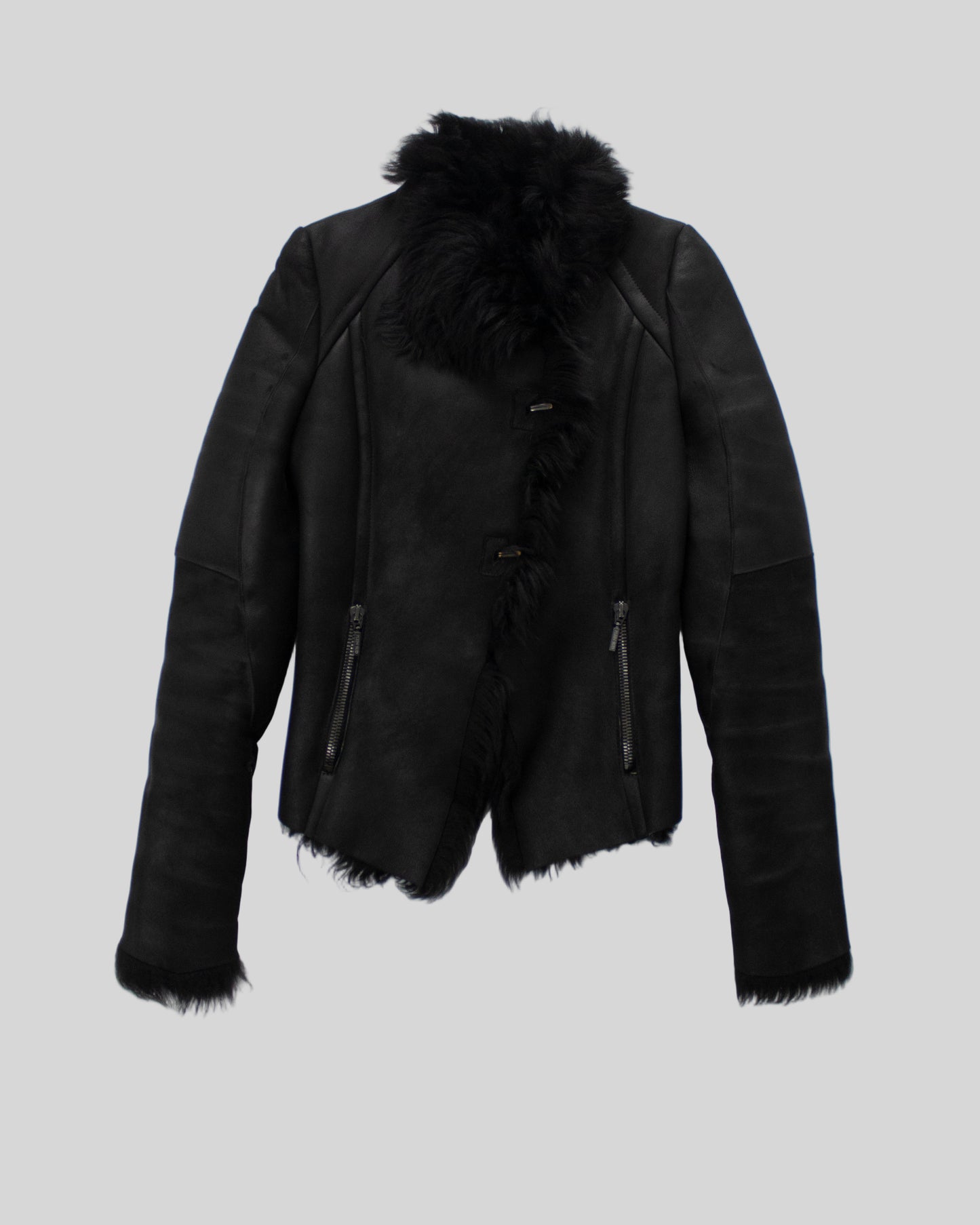 Vintage Plein Sud Black Leather Shearling Jacket / IT 40 (XS)