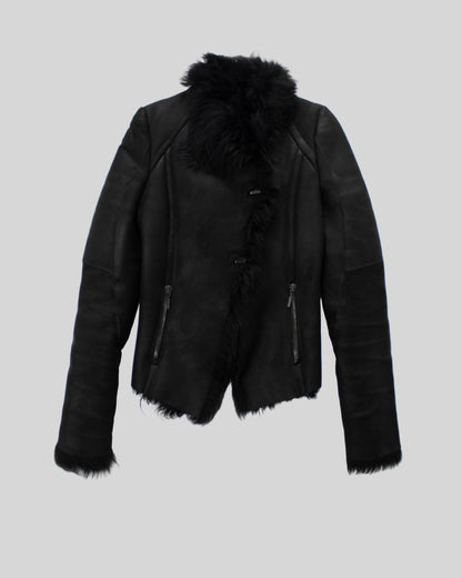 Vintage Plein Sud Black Leather Shearling Jacket / IT 40 (XS)